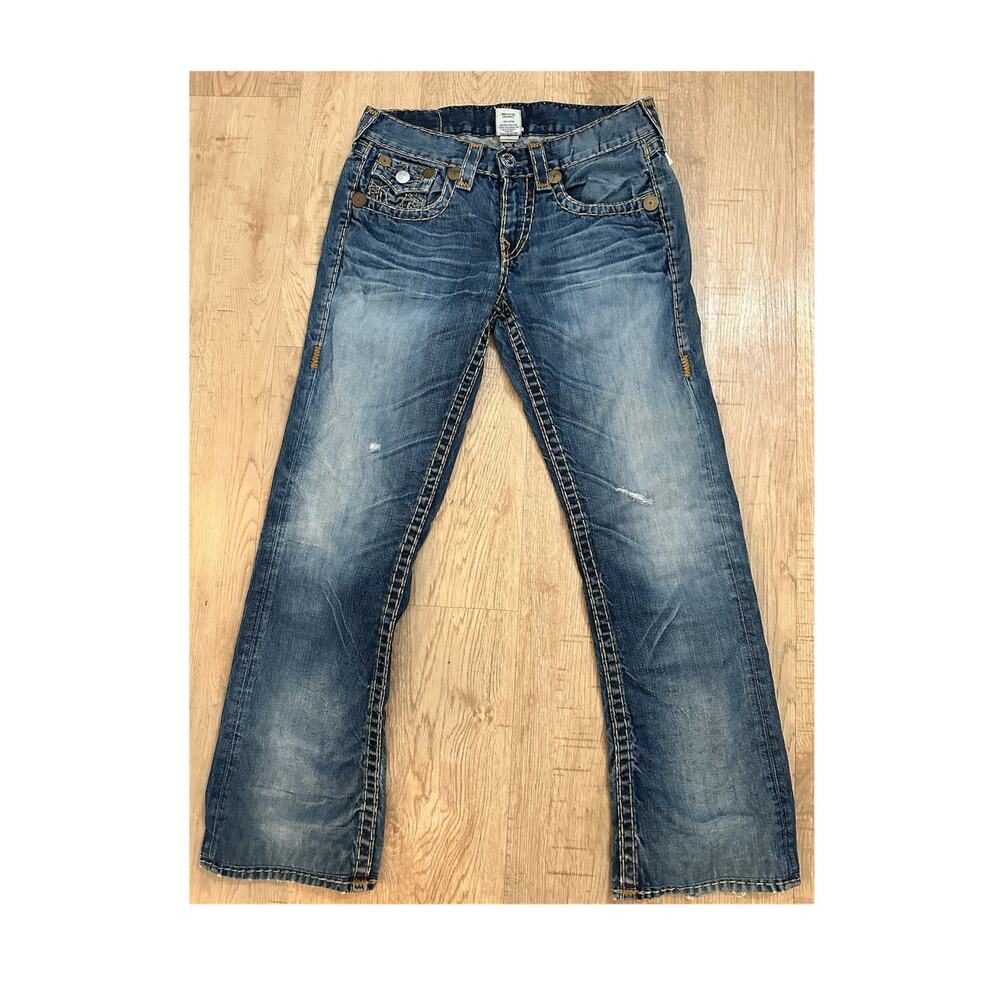 Y2K True Religion Billy Super T Jeans Blue Denim Cotton Distressed missin button